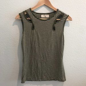 Max Studio Olive Green Striped Cutout Tank Top